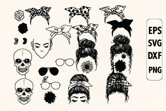 Messy Bun Bandana Mom Life SVG Bundle